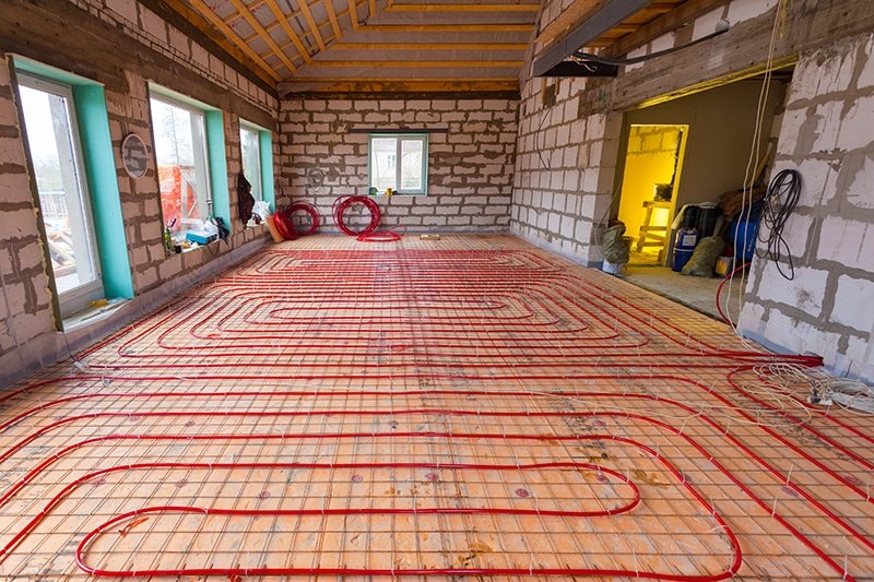 Underfloor heating cables in a Double Meander Pattern inside a large commercial space